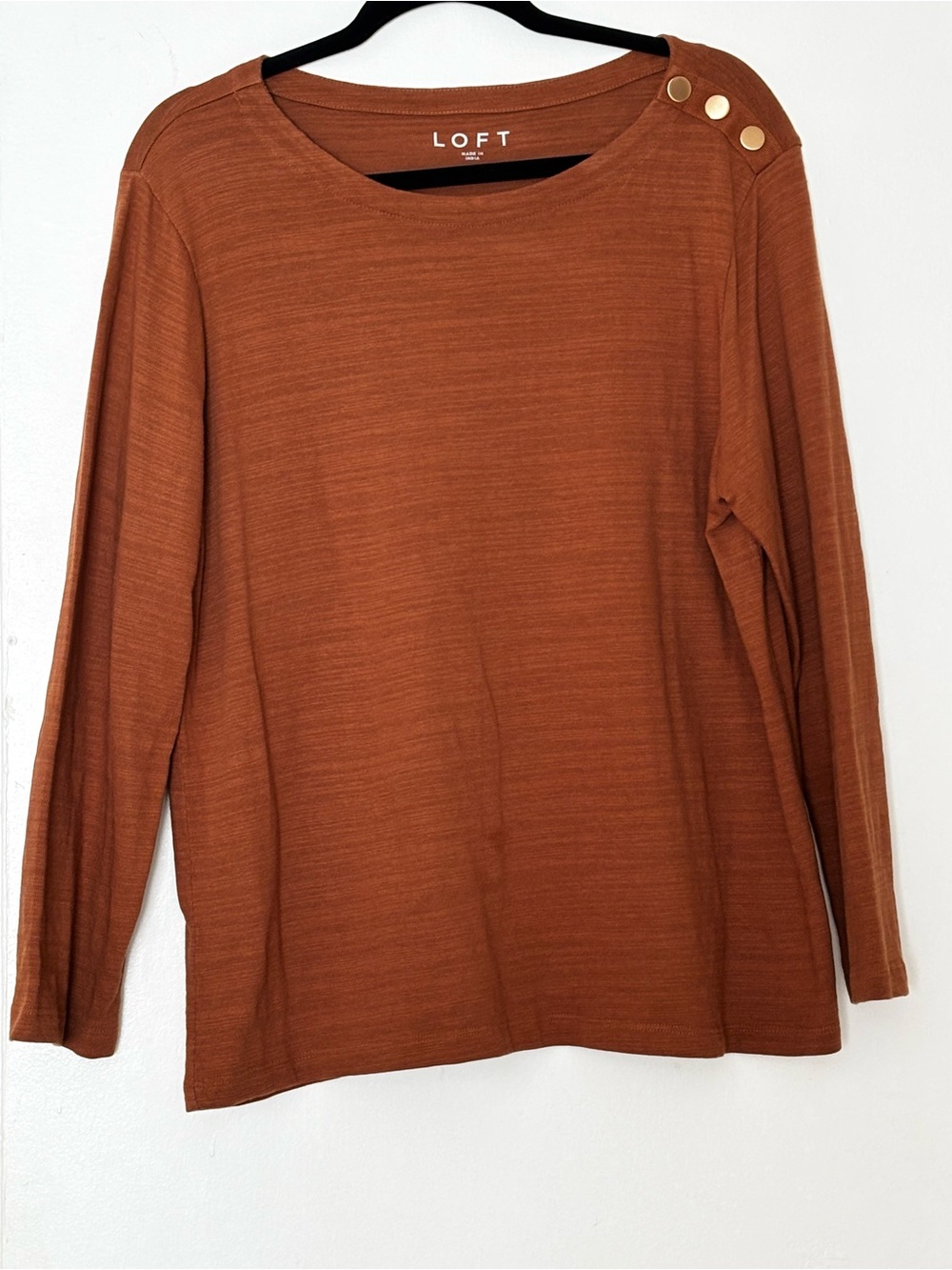 LOFT Shoulder Snap Top Argan Oil Long Sleeve Shirt Size L 100% Cotton - Picture 2 of 5